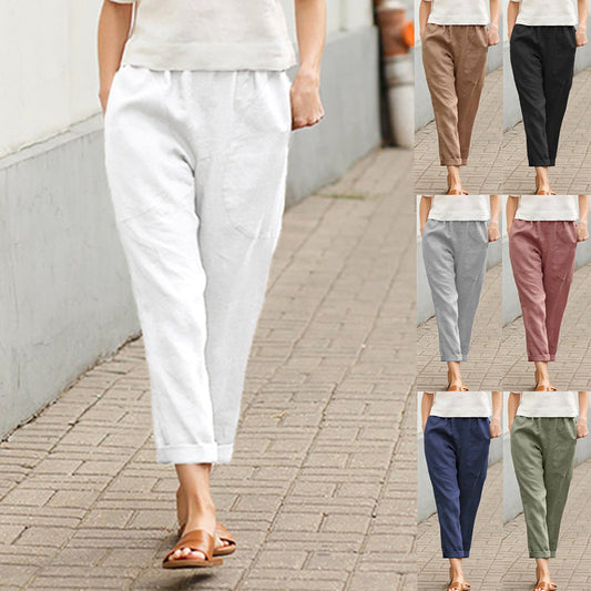 Pantalones sueltos de gran tamaño de mujer de lino y algodón